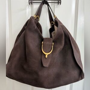 Gucci Large Suede Hobo Slouchy Bag Goldtone Hardware